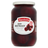 A jar of Baxters - Baby Beetroot Pickled in Sweet Malt Vinegar - 340g on a white background.